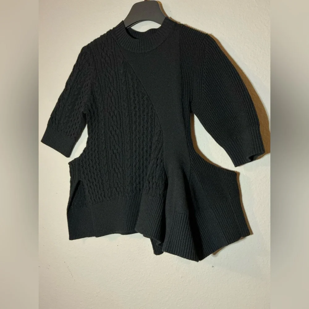 NWOT SACAI Cable Knit Flared Top - Black SIZE 1 (S) - Picture 9 of 12